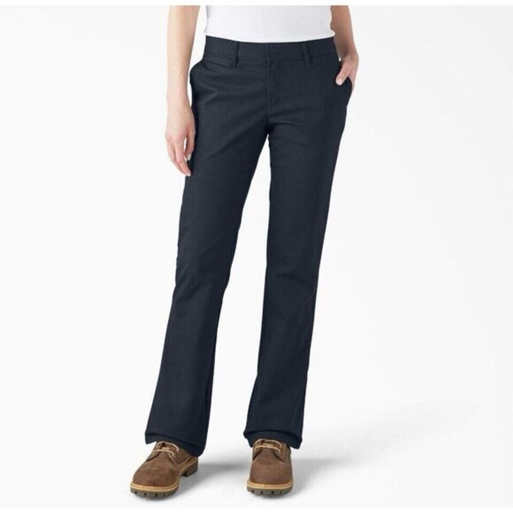 NWT Dickies Women's Flat Front Stretch Twill Pant Slim Fit Bootcut, Blue, 24 Reg